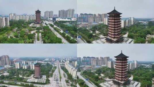 广西钦州和谐塔地标建筑航拍高清在线视频素材下载