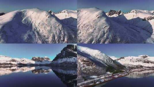 4k航拍北欧挪威塞尼亚岛雪景风光高清在线视频素材下载