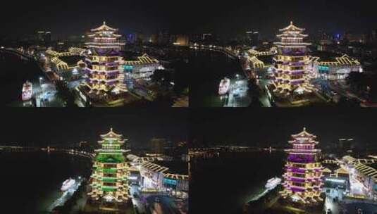 广东惠州合江楼夜景航拍高清在线视频素材下载