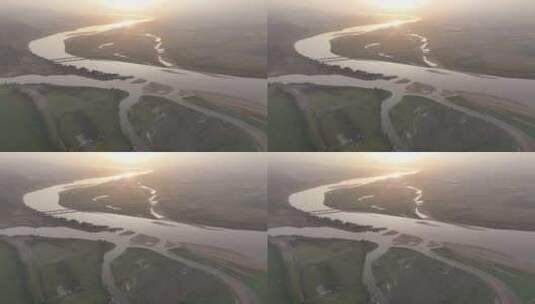 夕阳下蜿蜒曲折的大江大河实拍高清在线视频素材下载