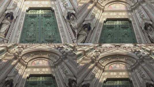 宏伟大教堂门和墙壁上的外部装饰高清在线视频素材下载
