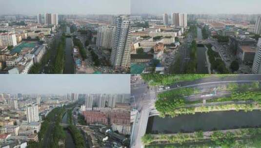 山东济宁古运河航拍高清在线视频素材下载