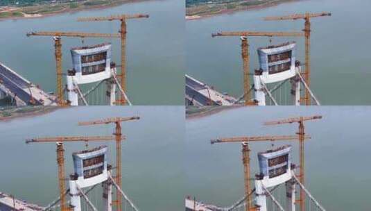 建设中的城市跨江大桥高清在线视频素材下载