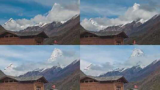 西藏巴松措雪山延时高清在线视频素材下载