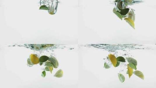 一堆柠檬落入水中高清在线视频素材下载