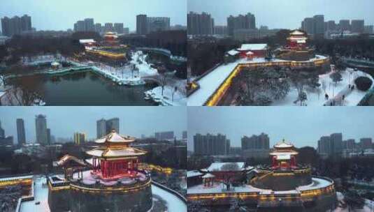 邯郸丛台雪中夜景高清在线视频素材下载