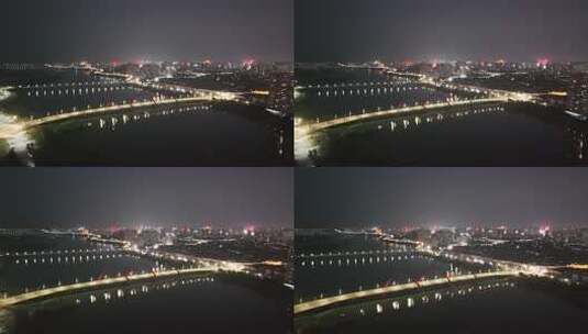 江西抚州抚河桥梁夜景航拍高清在线视频素材下载