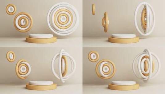 最小场景与讲台和抽象背景。金色和柔和的彩高清在线视频素材下载