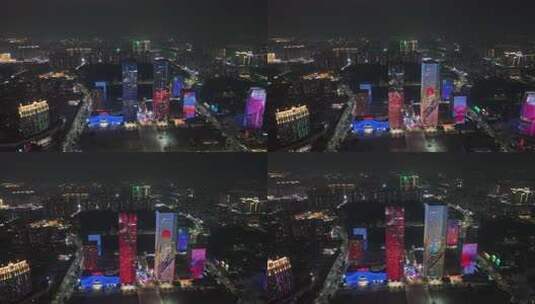 江门五邑华侨广场夜景航拍蓬江万达广场夜景高清在线视频素材下载