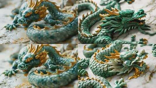 翡翠玉石与黄金打造的霸气龙雕像 龙年片头高清在线视频素材下载
