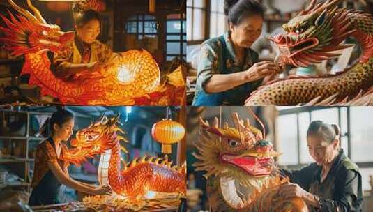 非遗鱼灯制作 大鱼灯笼 手工匠人工艺传承高清在线视频素材下载