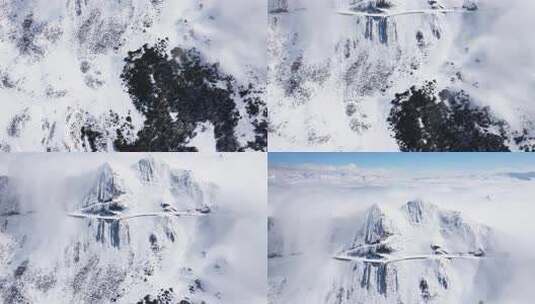 航拍一镜到底云雾中的夹金山雪山公路高清在线视频素材下载