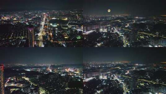 东莞虎门夜景航拍虎门镇月光下的城市夜景高清在线视频素材下载