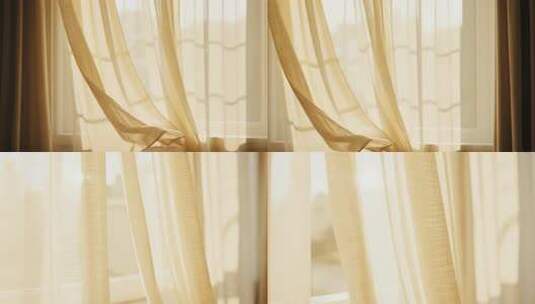 阳光照射飘动的窗纱高清在线视频素材下载