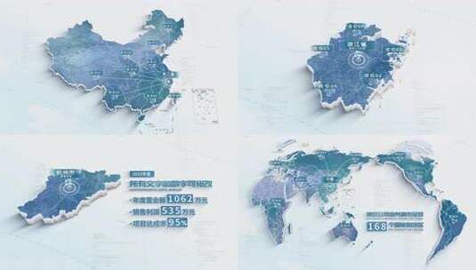 全国地图数据展示高清AE视频素材下载