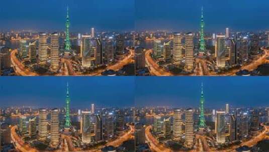 上海陆家嘴东方明珠夜景航拍高清在线视频素材下载
