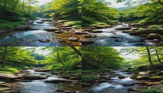 森林中溪流潺潺的自然景观高清在线视频素材下载