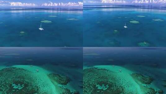 航拍大海游艇帆船航行蓝天白云唯美大自然高清在线视频素材下载