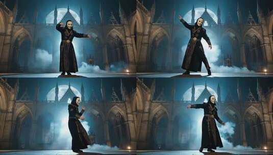 戴面具人物于城堡前表演高清在线视频素材下载