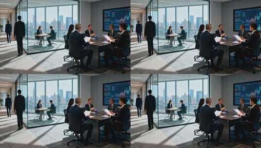 办公室内白领开会场景高清在线视频素材下载