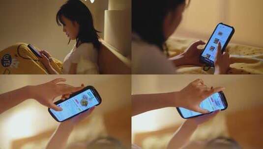 夜晚女生浏览美食高清在线视频素材下载