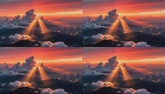 航拍落日晚霞延时 云 丁达尔效应4K高清在线视频素材下载