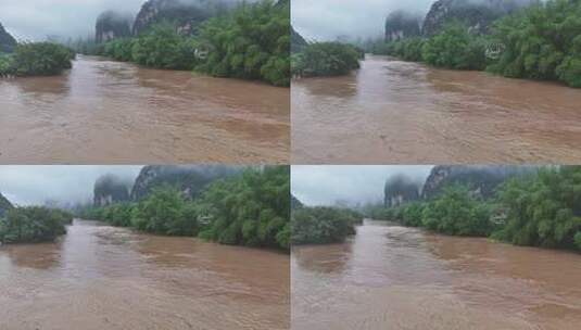 桂林夏季暴雨洪水航拍高清在线视频素材下载