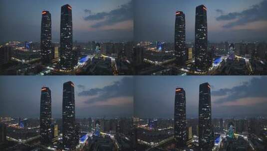 昆明双塔城市天际线地标建筑航拍夜景风光高清在线视频素材下载