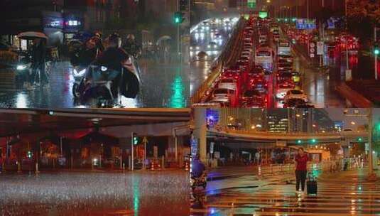 雨夜东四环交通拥堵景象高清在线视频素材下载