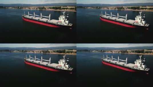 航拍一艘散货船高清在线视频素材下载