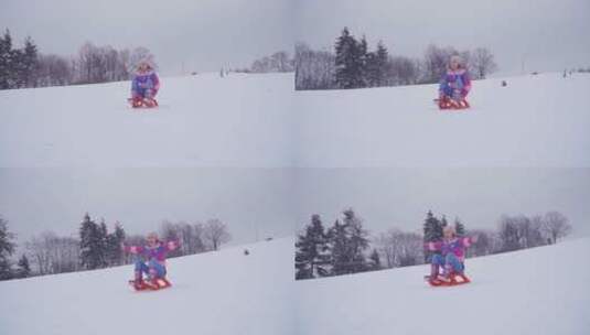 女子在山上进行滑雪高清在线视频素材下载