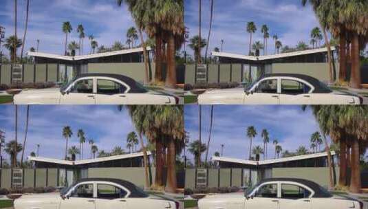 棕榈泉加利福尼亚中世纪现代住宅的外部拍摄高清在线视频素材下载