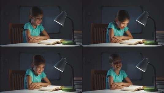 孩子在夜里看书高清在线视频素材下载