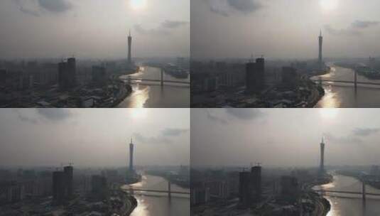 广州黄昏日落航拍高清在线视频素材下载