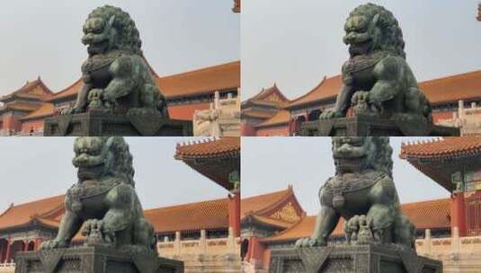 狮子雕像铜像铸铁紫禁城故宫神兽 ~高清在线视频素材下载