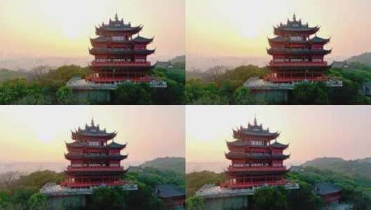 杭州城隍阁日出航拍风光高清在线视频素材下载