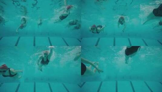 运动员练习花样游泳高清在线视频素材下载