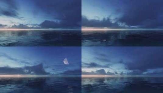 唯美海洋夜晚蓝色安静多云的海面高清在线视频素材下载