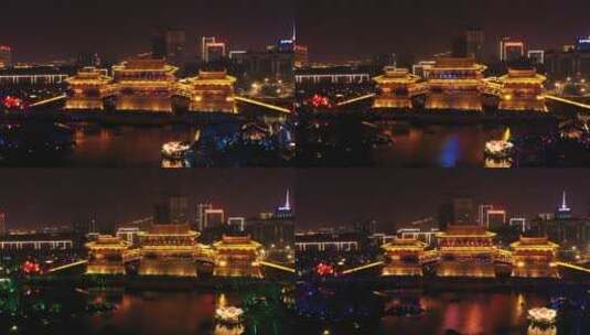 航拍九洲池夜景灯光秀古风高清在线视频素材下载