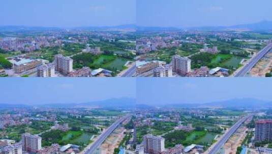 高空俯拍广州花都城市建筑与公路交通车流高清在线视频素材下载