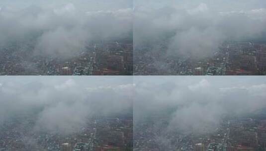 航拍耒阳城区平流雾高清在线视频素材下载