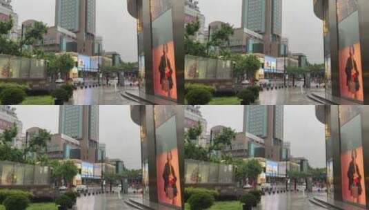 上海封城中的雨天商业街区高清在线视频素材下载
