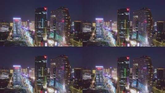 晚上杭州滨江市区现代建筑航拍高清在线视频素材下载