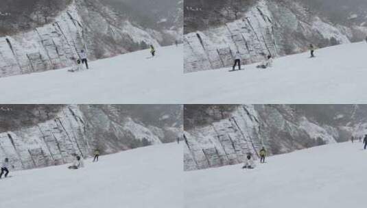 冬天北京南山滑雪摔倒视频高清在线视频素材下载