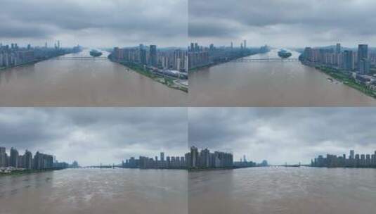 4K航拍湘江沿岸洪峰过境高清在线视频素材下载