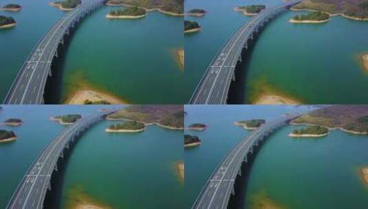 中国江西庐山西海，岛旁边的高速路高清在线视频素材下载