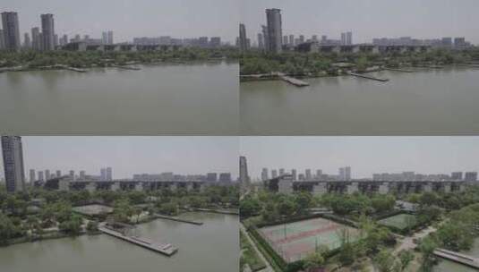 张家港地标建筑公园张家港湾4K航拍DLOG高清在线视频素材下载