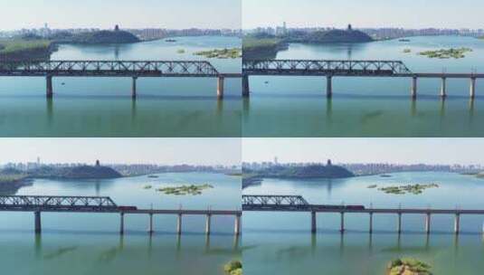 火车在赣江铁路大桥上行驶高清在线视频素材下载