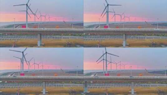 航拍上海长江边风力发电高清在线视频素材下载