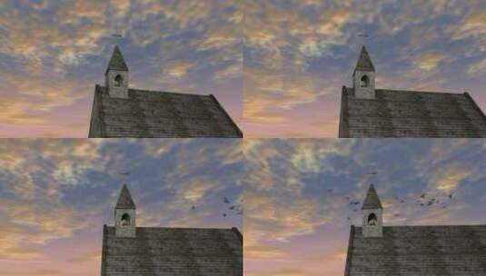 教堂上空的云景的时间流逝高清在线视频素材下载